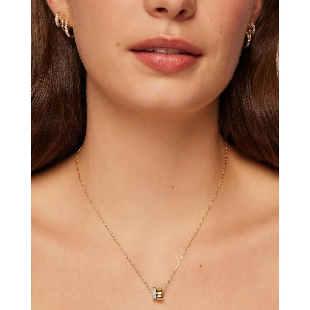 Women's 14K Gold Plated Pendant Necklace Two Distinct Rondelle Pendants - Picture 2 of 4